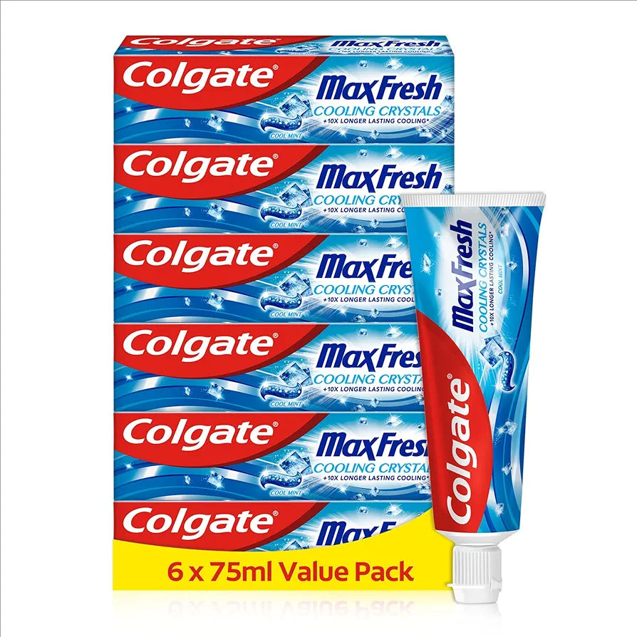 Colgate Max Fresh Cooling Crystals Toothpaste 5 x 75 ml - Effective Teeth Cleaning for Long-Lasting Freshness and a Clean Mouth Feel - Keeps Teeth White and Fights Caries