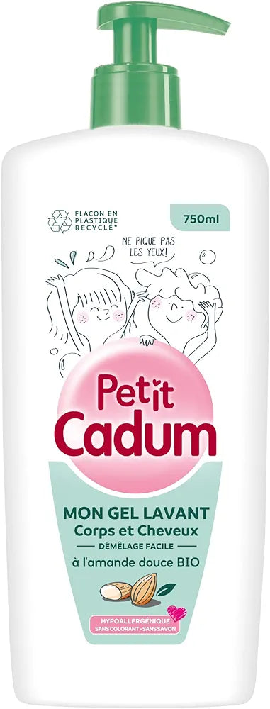 Petit Cadum Easy Detangling Body and Hair Cleansing Gel with Sweet Almond Organic, 750 ml (Pack of 1)