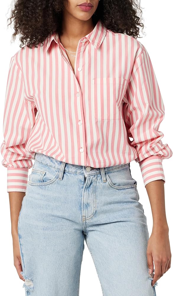 We have multiple variations of this item. Click for details  The Drop Women's Kendra Loose Long Shirt Sunkissed Coral Stripe L