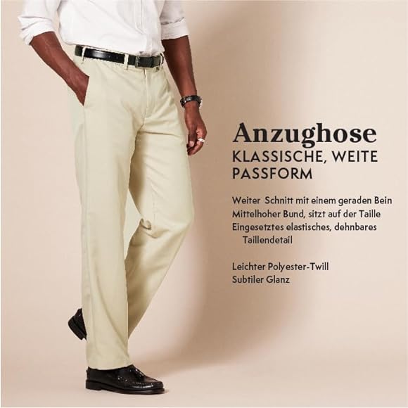 Amazon Essentials Men's Classic Fit Expandable Waist Flapless Dress Trousers