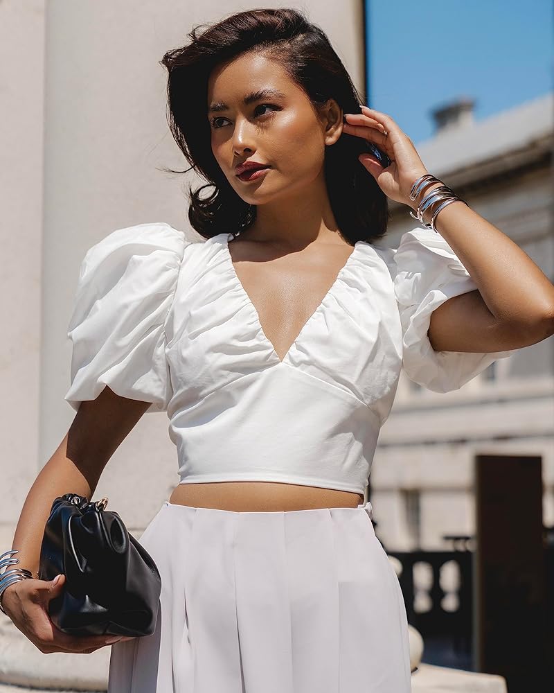 The Drop Women's Whisper White Puff Sleeve Cropped Top by @nisshee_stylealbum