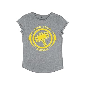 Marvel Women's Avengers Classic Thor Power Rolled Sleeve T-Shirt, Grey (Grey Blend), M