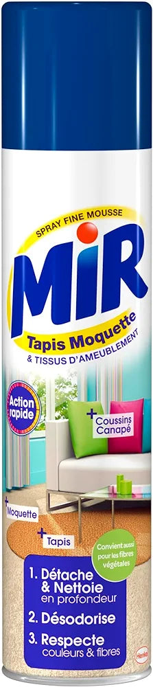 Mir Tapis Moquette – Nettoyant Tapis et Moquettes – Spray Mousse (600 ml) – Détache Nettoie Désodorise